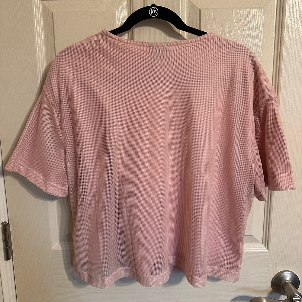 Nike Air Women’s Short Sleeve Layered Mesh Relaxed Tee, Pale Pink & White, Sz XL - Picture 5 of 9